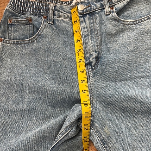 Elastic Waist Mom Jeans High Rise Denim Pants Light Wash - Picture 7 of 10